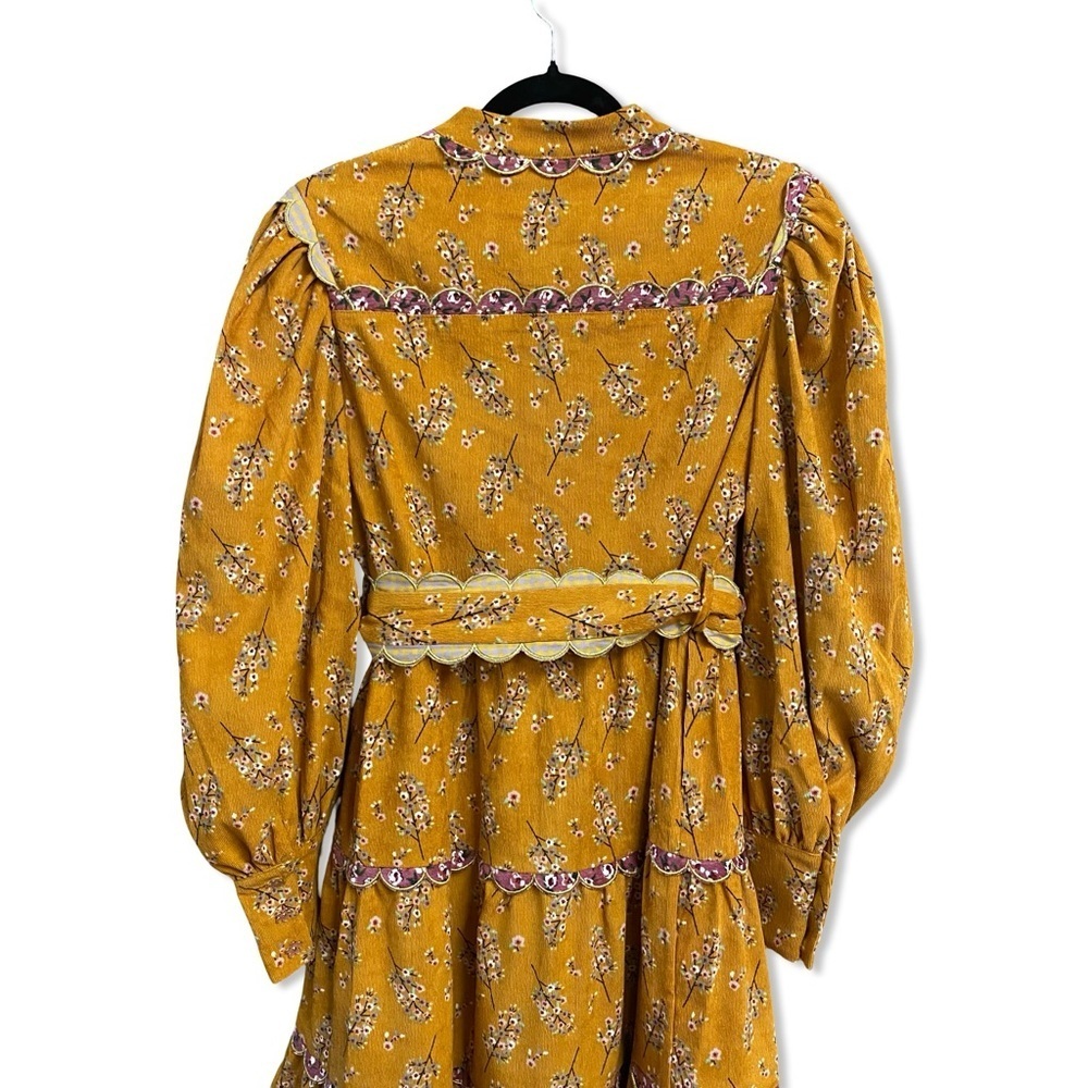 CeliaB Willow Dress Mustard Floral Long Sleeve Dress corduroy print midi NWT L - Picture 5 of 10